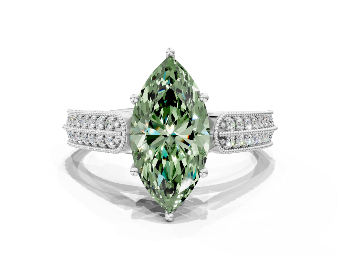 White gold Fancy Green Marquise Cut Cut Pave Split Shank Engagement Ring with Four-Prong Setting_24