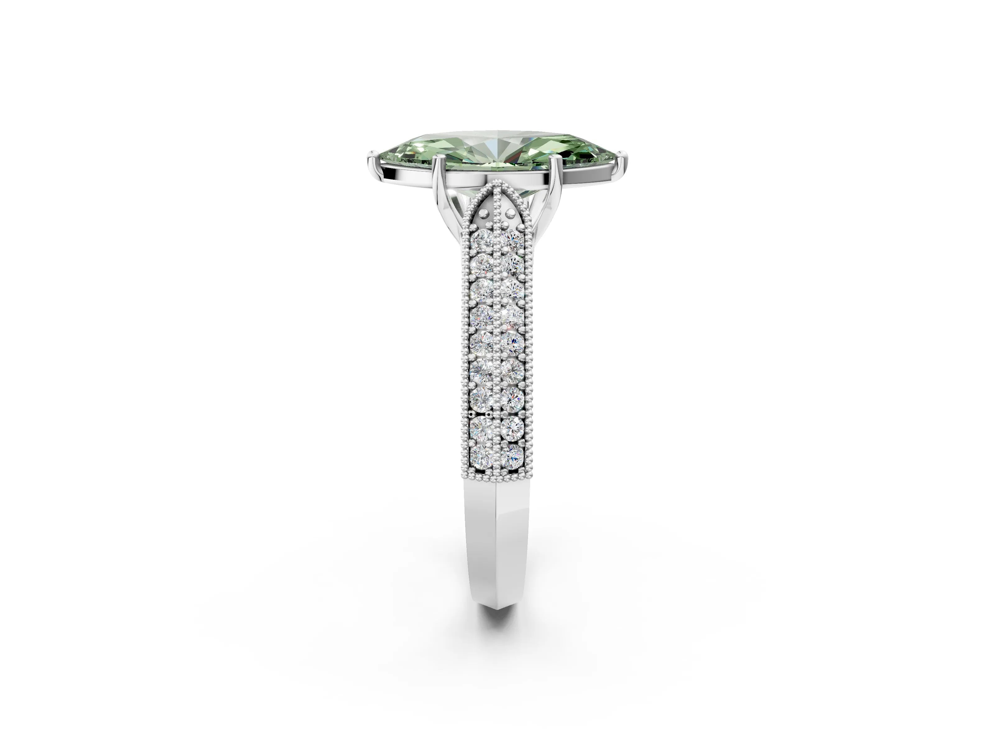 White gold Fancy Green Marquise Cut Cut Pave Split Shank Engagement Ring with Four-Prong Setting_32