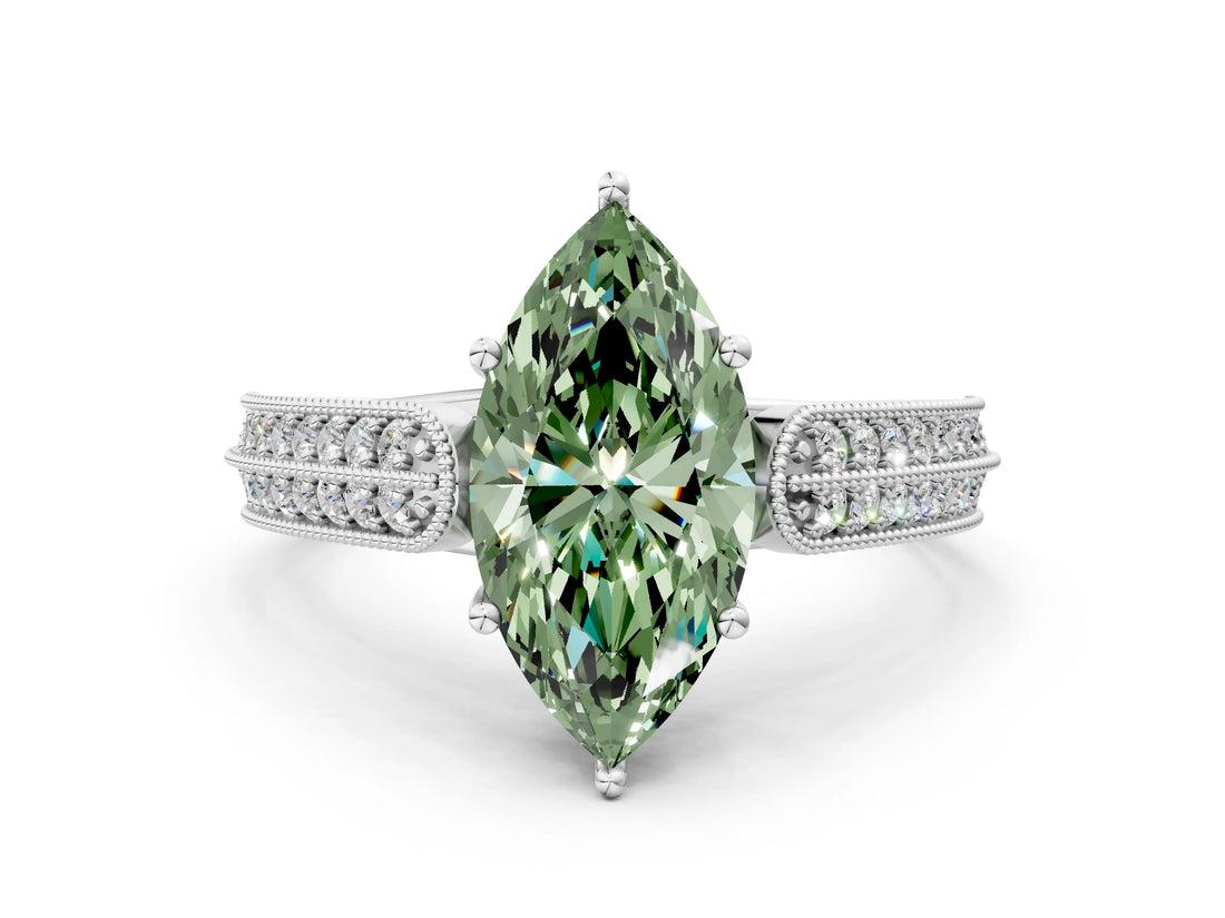 White gold Fancy Green Marquise Cut Cut Pave Split Shank Engagement Ring with Four-Prong Setting_42