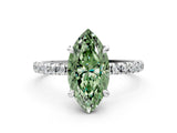 White gold Fancy Green Marquise Cut Diamond Brilliant Solitaire Ring with Pavé Band and Four-Prong Setting_12