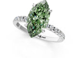 White gold Fancy Green Marquise Cut Diamond Brilliant Solitaire Ring with Pavé Band and Four-Prong Setting_13