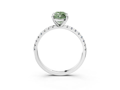 White gold Fancy Green Marquise Cut Diamond Brilliant Solitaire Ring with Pavé Band and Four-Prong Setting_3