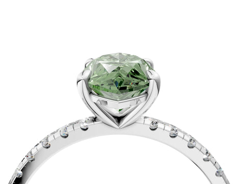White gold Fancy Green Marquise Cut Diamond Brilliant Solitaire Ring with Pavé Band and Four-Prong Setting_4