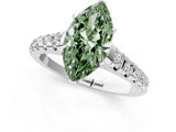 White gold Fancy Green Marquise Cut Diamond Cathedral Solitaire Ring with Round  Pavé Band_234