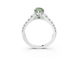 White gold Fancy Green Marquise Cut Diamond Cathedral Solitaire Ring with Round  Pavé Band_239