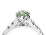 White gold Fancy Green Marquise Cut Diamond Cathedral Solitaire Ring with Round  Pavé Band_240