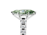 White gold Fancy Green Marquise Cut Diamond Cathedral Solitaire Ring with Round  Pavé Band_243