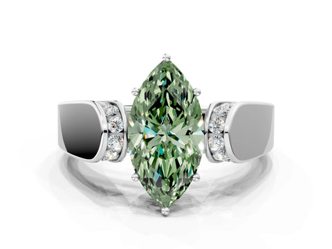 White gold Fancy Green Marquise Cut Diamond Channel Set Solitaire Ring with Four-Prong Setting_25