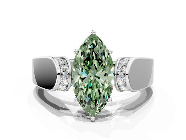 White Gold Marquise Channel Set Engagement Ring Setting for Fancy Green Center with Wide Band