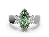 White gold Fancy Green Marquise Cut Diamond Channel Set Solitaire Ring with Four-Prong Setting_79
