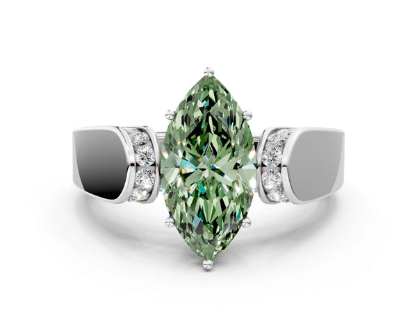 White Gold Marquise Channel Set Engagement Ring Setting for Fancy Green Center with Wide Band