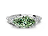 White gold Fancy Green Marquise Cut Diamond Cluster Pavé Band with Four-Prong Setting_3