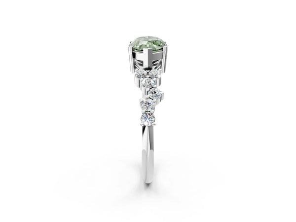 Platinum Fancy Green Marquise Cut Diamond Cluster Pavé Band with Four-Prong Setting