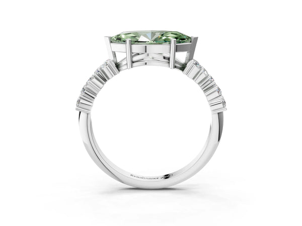 Platinum Fancy Green Marquise Cut Diamond Cluster Pavé Band with Four-Prong Setting