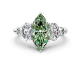 White gold Fancy Green Marquise  Cut Diamond Cluster Ring with Round Accent Stones and Prong Setting on a Classic Band_50