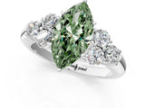White gold Fancy Green Marquise  Cut Diamond Cluster Ring with Round Accent Stones and Prong Setting on a Classic Band_50
