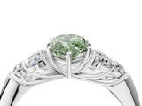White gold Fancy Green Marquise  Cut Diamond Cluster Ring with Round Accent Stones and Prong Setting on a Classic Band_53