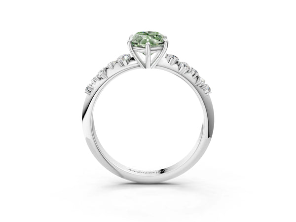 White Gold Marquise Graduated Cluster Engagement Ring Setting for Fancy Green Center