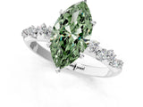 White gold Fancy Green Marquise Cut Diamond Cluster Side Stone Solitaire Ring with Prong Setting_98