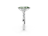 White gold Fancy Green Marquise Cut Diamond Cluster Side Stone Solitaire Ring with Prong Setting_99