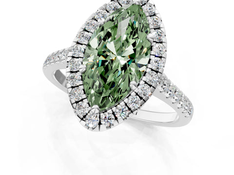 White gold Fancy Green Marquise Cut Diamond Cushion Halo Ring with Pavé Band_13