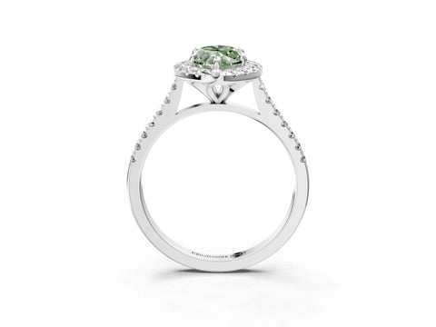 White gold Fancy Green Marquise Cut Diamond Cushion Halo Ring with Pavé Band_15