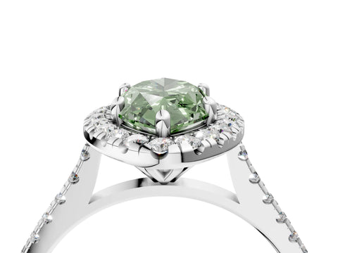 White gold Fancy Green Marquise Cut Diamond Cushion Halo Ring with Pavé Band_16