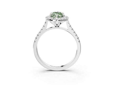 White gold Fancy Green Marquise Cut Diamond Cushion Halo Ring with Pavé Band_3