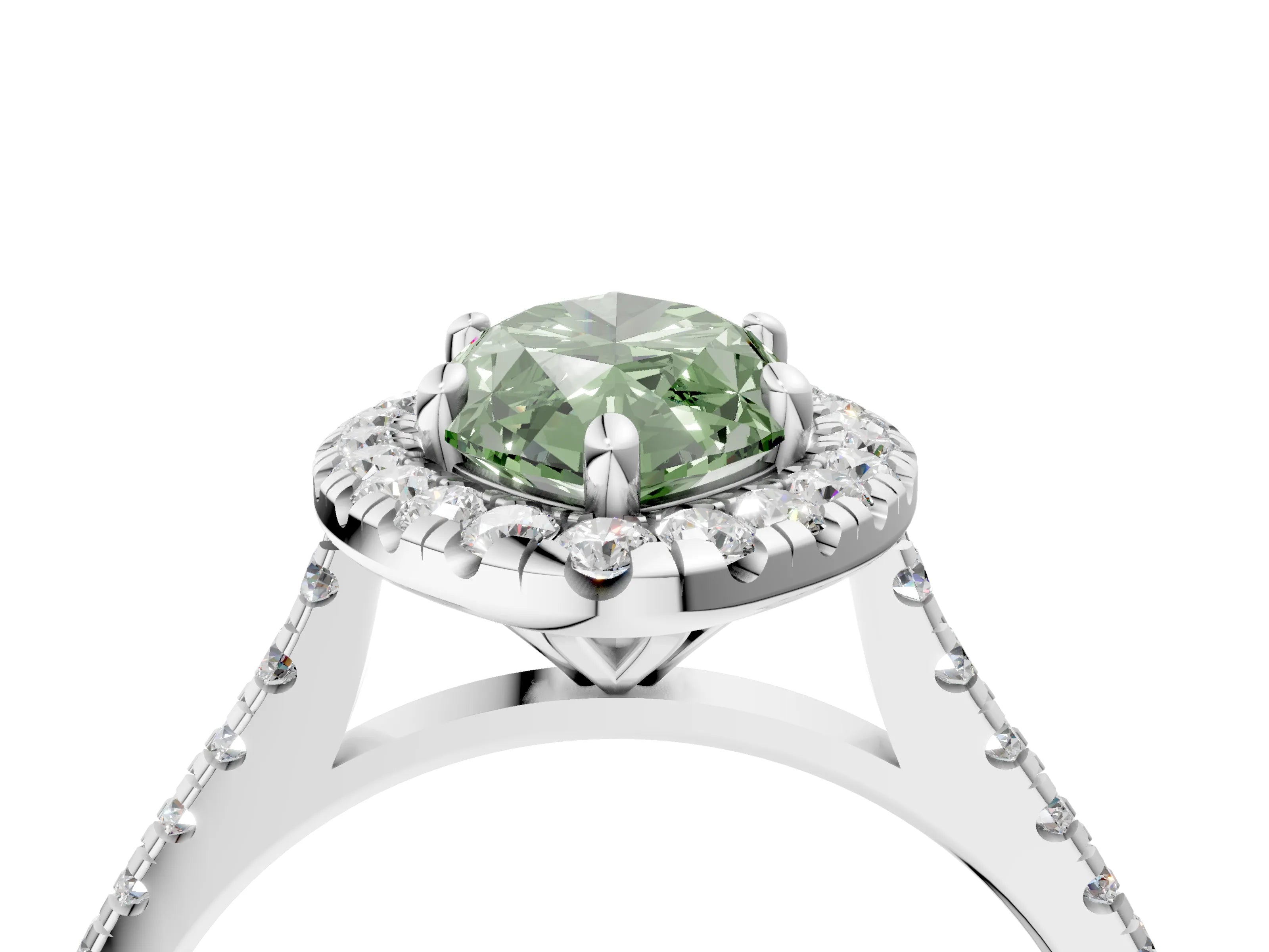 White gold Fancy Green Marquise Cut Diamond Cushion Halo Ring with Pavé Band_4