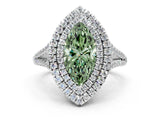 White gold Fancy Green Marquise Cut Diamond Double Halo Ring with Pavé Band and Prong Setting_126