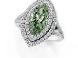 White gold Fancy Green Marquise Cut Diamond Double Halo Ring with Pavé Band and Prong Setting_127