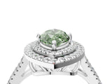 White gold Fancy Green Marquise Cut Diamond Double Halo Ring with Pavé Band and Prong Setting_128