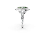 White gold Fancy Green Marquise Cut Diamond Double Halo Ring with Pavé Band and Prong Setting_128