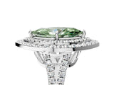 White gold Fancy Green Marquise Cut Diamond Double Halo Ring with Pavé Band and Prong Setting_131