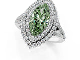 White gold Fancy Green Marquise Cut Diamond Double Halo Ring with Pavé Band and Prong Setting_137