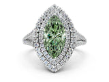 White gold Fancy Green Marquise Cut Diamond Double Halo Ring with Pavé Band and Prong Setting_95