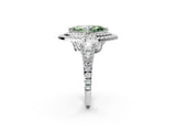 White gold Fancy Green Marquise Cut Diamond Double Halo Ring with Pavé Band and Prong Setting_97