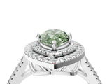 White gold Fancy Green Marquise Cut Diamond Double Halo Ring with Pavé Band and Prong Setting_99