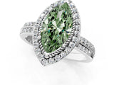 White gold Fancy Green Marquise Cut Diamond Double Halo Ring with Split Shank and Four-Prong Setting_1