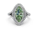 White gold Fancy Green Marquise Cut Diamond Double Halo Ring with Split Shank and Prong Setting_27
