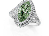 White gold Fancy Green Marquise Cut Diamond Double Halo Ring with Split Shank and Prong Setting_28