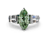 White gold Fancy Green Marquise Cut Diamond Engagement Ring with Baguette Side Stones and Channel Set Band_32