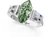 White gold Fancy Green Marquise Cut Diamond Engagement Ring with Baguette Side Stones and Channel Set Band_33