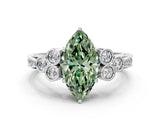 White gold Fancy Green Marquise  Cut Diamond Engagement Ring with Bezel Set Round Side Stones and Prong Setting_48