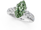 White gold Fancy Green Marquise  Cut Diamond Engagement Ring with Pavé Band and Four-Prong Setting_4