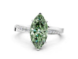 White gold Fancy Green Marquise Cut Diamond Engagement Ring with Side Stone Accents and Four-Prong Setting_24