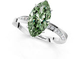 White gold Fancy Green Marquise Cut Diamond Engagement Ring with Side Stone Accents and Four-Prong Setting_49