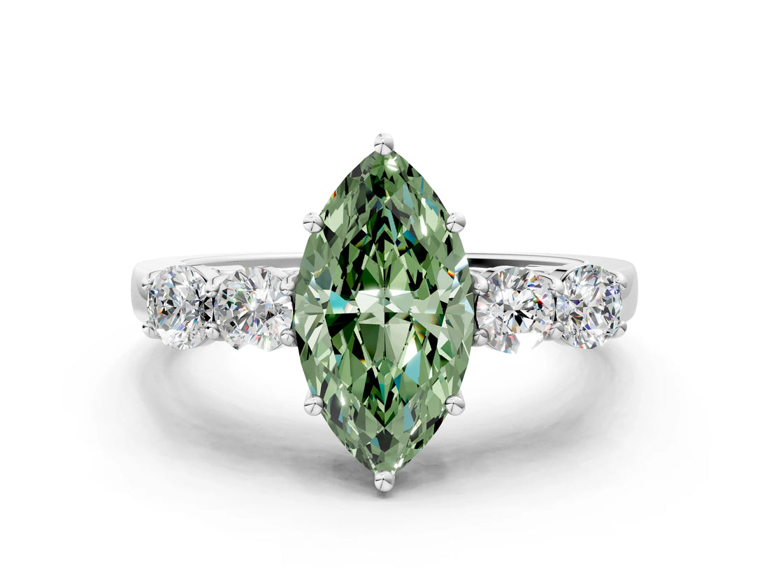 White gold Fancy Green Marquise  Cut Diamond Five-Stone Prong Set White Gold Ring_31