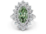 White gold Fancy Green Marquise Cut Diamond Floral Double Halo Engagement Ring with Prong Setting_84