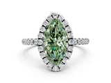 White gold Fancy Green Marquise  Cut Diamond Floral Halo Engagement Ring with Pavé Band and Prong Setting_89